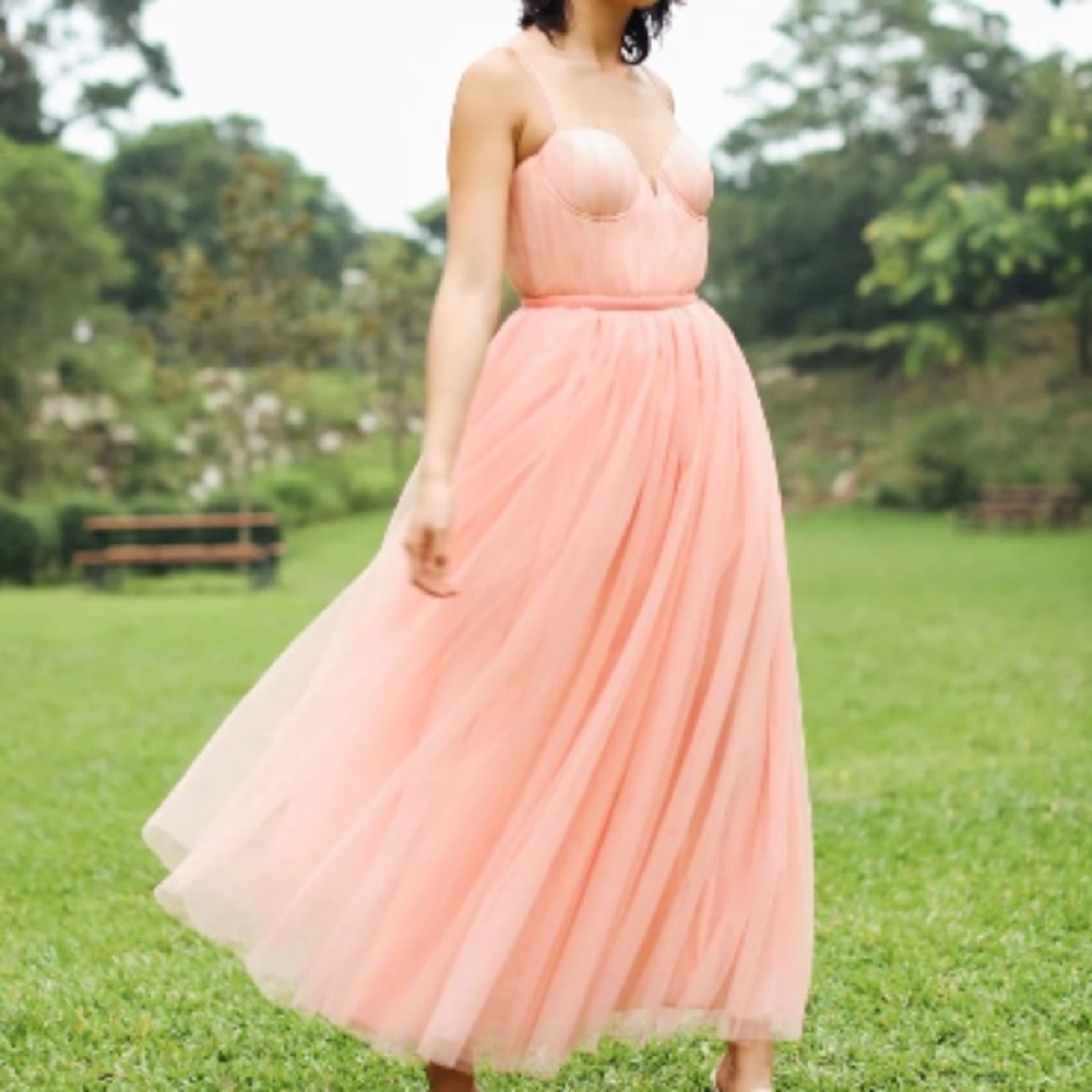 Sau Lee Selena Pink Tulle Midi Dress S US 4 UK 8 Balletcore Cocktail Formal